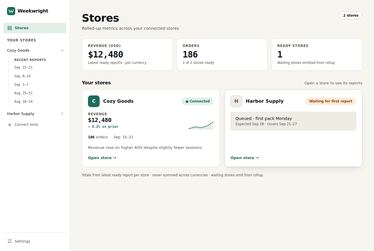 Stores page, light theme