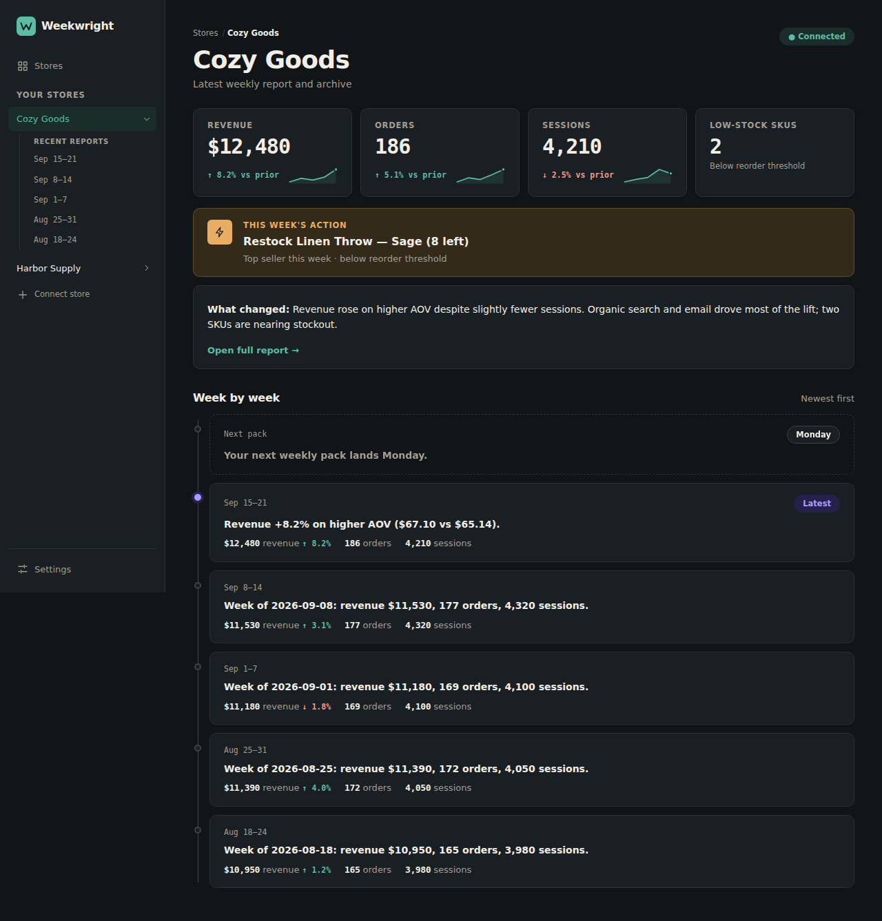 Store page, dark theme